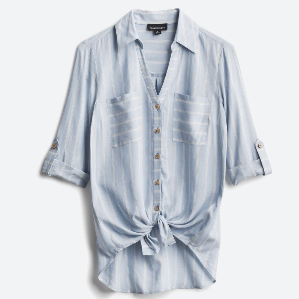 Fortune + Ivy Christelle Button Down w/ Tie Front Top